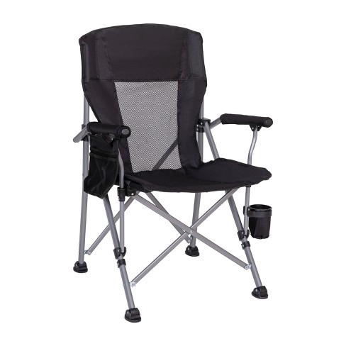 Emma And Oliver Portable Black And Gray Heavy Duty High Back Folding  Camping Chair With Padded Arms, Cup Holder And Extra Wide Carry Bag : Target