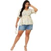 Agnes Orinda Women's Plus Size Floral Ruffle Smock Sleeve V Neck Summer Peplum Blouses - 3 of 4