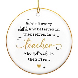 Christmas Teacher Gifts for Women Men - Ceramic Christmas Ornaments 2025 with Gold-Trimmed Edges - 1 of 4