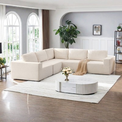 NicBex Couches for Living Room 116" L Shape Sectional Sofa Couch Corduroy Free Combination Upholstered 6-seater Sleeper Couch Set