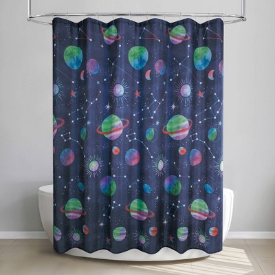 Starry Night Kids' Blue Polyester Fabric Shower Curtain
