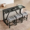KWPZQEB Bar Table Set, 59" Rectangular Narrow Side Table with 3 Upholstered Stools & Power Outlet, Sofa Table, Coffee Bar for Living Room, Kitchen - 3 of 4
