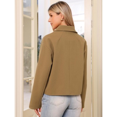INSPIRE CHIC Women's Single Breasted Casual Turn Down Collar Long Sleeve Winter Pea Coat with Pockets X-Small Camel — фото 3