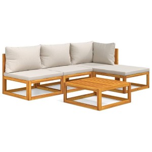 vidaXL 5-Piece Patio Lounge Set with Light Gray Cushions, Solid Acacia Wood Outdoor Furniture Set, Includes Sofas, Footrest and Coffee Table - 1 of 4