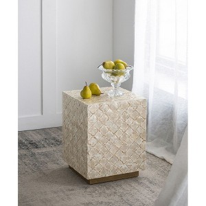 Kumasinova 14x14x18" On-Trend Square Capiz Accent End Table,2-In-1 Garden Stools for Living Room & Garden,Premium MDF Sofa Side Table,Art Deco - 1 of 4