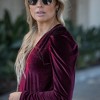 Amaryllis Women's Long-Sleeve Velvet Top with V-Neckline Statement Shoulder Detail Soft Luxe Fabric - 4 of 4