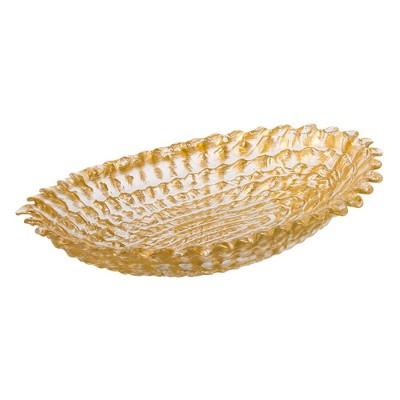 Classic Touch Small Gold Beveled Oval Bowl