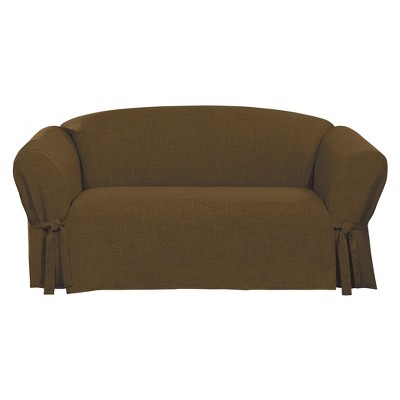 Chocolate Linen Loveseat Slipcover - Sure Fit