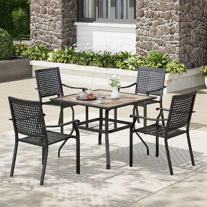 Captiva Designs 5pc Patio Wood-look Square Dining Table with Umbrella Hole & Metal Arm Chairs - 1 of 4