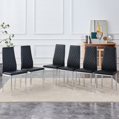 DOMETOUR Grid Armless High Back Dining Chair, Black, 6-Piece Electroplated Metal Legs Set, for Restaurant, Living Room, Kitchen, Office