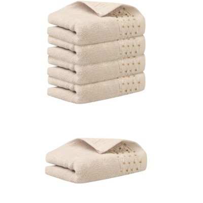 REGALWOVEN 5 Pack Embroidery Pattern Cotton Hand Towels Set Bathroom, Kitchen 14" x 30"