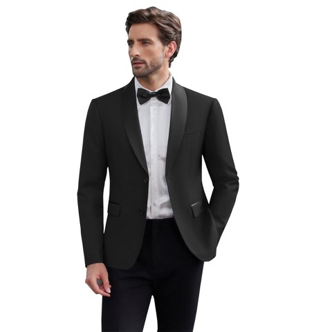 COOFANDY Men Tuxedo Jacket Slim Fit Blazer Suit Jacket Prom Dinner Party Wedding Black L