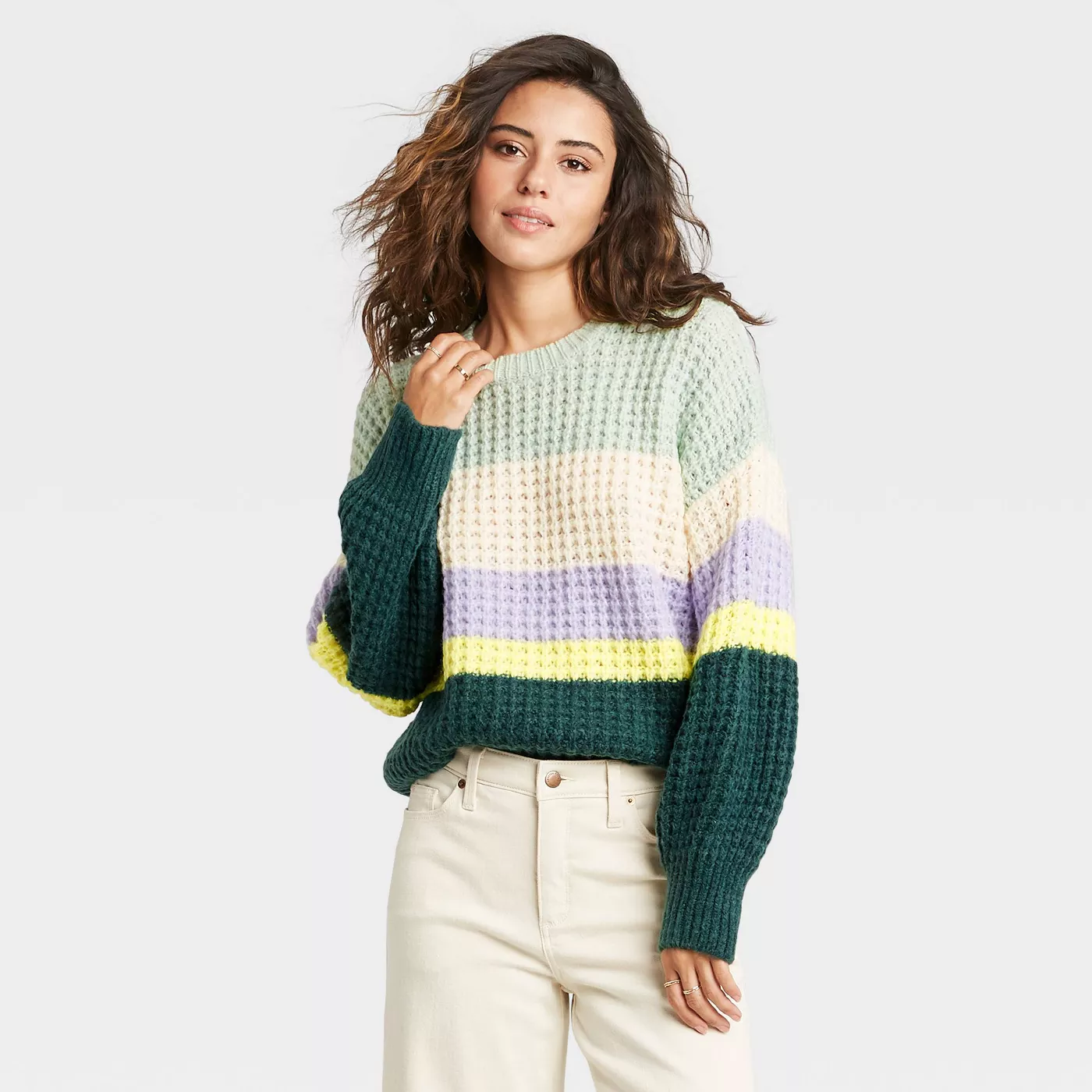 Women's Striped Crewneck Pullover Sweater - Universal Thread™ - image 1 of 8