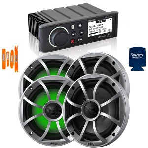 Fusion MS-RA70N Marine AM/FM/BT/NEMA2000 Stereo with 2 Pair RECON 6-S RGB High Output 6.5" RGB Lighting Marine Coaxial Speakers, Silver Grill - 1 of 4