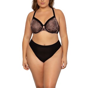 Curvy Couture Women's Sheer Mesh High Cut Thong - 1 of 4
