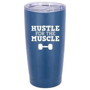 100 North 20 Ounce Stainless Steel On the Go Travel Tumbler With Push Top Lid, Hustle for the Muscle Blue - 1 of 4