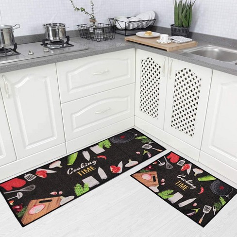 J&V TEXTILES 2-Piece Non Slip Kitchen Mat Rugs Comfort Standing Mats for  Home Kitchen Entrance Door Mat (Cooking Time)