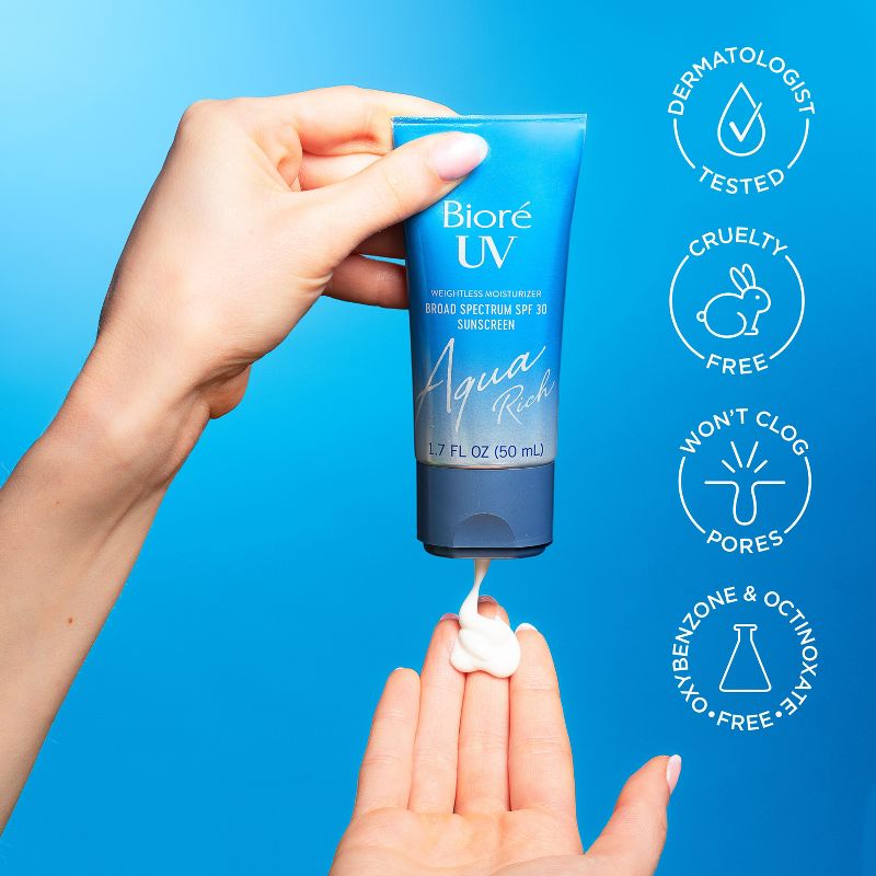 Biore UV Aqua Rich Dermatologist Tested, Oxybenzone &#38; Octinoxate Free Moisturizing Face Sunscreen for Sensitive Skin - SPF 30 - 1.7 fl oz, 4 of 8