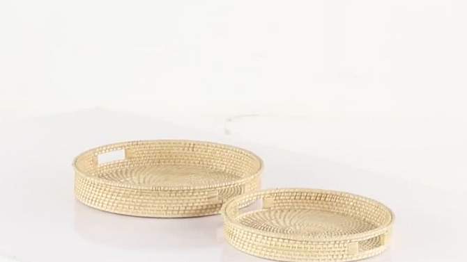 Set of 2 Round Handwoven Natural Bamboo Trays Brown - Olivia &#38; May, 2 of 5, play video