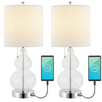 (Set of 2) 22" Cora Classic Vintage Glass LED Table Lamp with USB Charging Port (Includes LED Light Bulb) - JONATHAN Y
