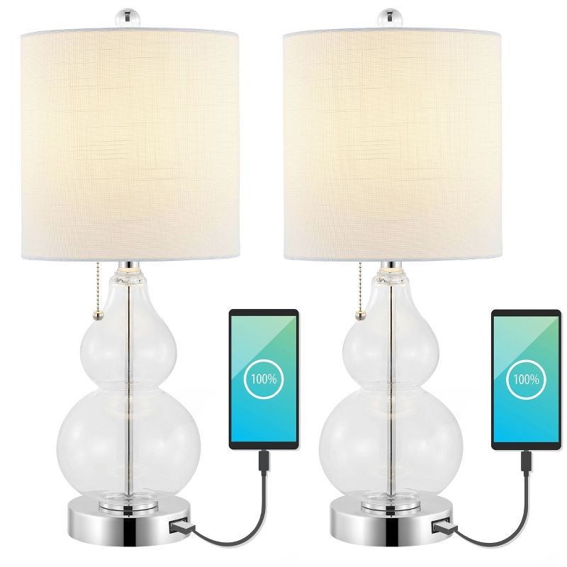 (Set of 2) 22" Cora Classic Vintage Glass LED Table Lamp with USB Charging Port (Includes LED Light Bulb) - JONATHAN Y, 1 of 9
