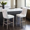 Counter Height Bar Stools Set of 2, Velvet Upholstered Dining Chairs with Nailhead Trim, Wooden Legs, Button Tufted Decor - Leovsnove - 2 of 4