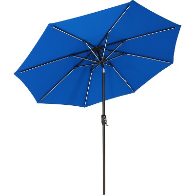 Sunnydaze Outdoor Aluminum Sunbrella Patio Umbrella with Solar LED Light Bars and Tilt - 9' - Pacific Blue