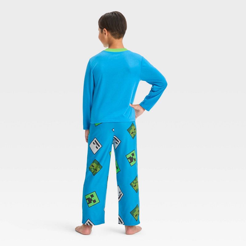 Boys' Minecraft 2pc Long Sleeve Pajama Set - Blue, 2 of 4