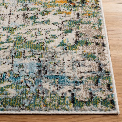 Green and Turquoise Abstract 5' Square Synthetic Area Rug