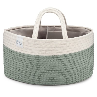 Image of Large Portable Baby Diaper Caddy Organizer Nursery Storage Bin and Car Travel Basket by Comfy Cubs - Sage