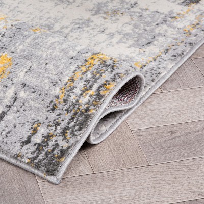 Yellow and Gray Abstract Synthetic Runner Rug 2' x 7'