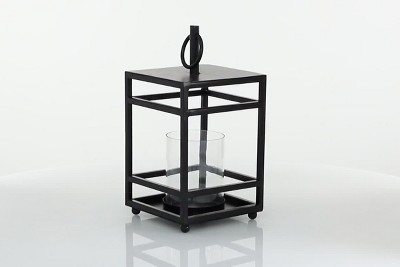 Contemporary Matte Black Metal & Glass Tabletop Lantern