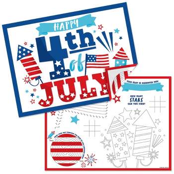 Big Dot of Happiness Firecracker 4th of July - Paper Red, White and Royal Blue Party Coloring Sheets - Activity Placemats - Set of 16