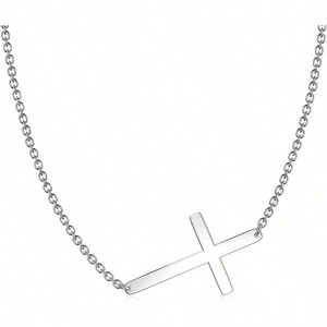 Silver Sideways Cross Necklace Comfortable To Wear, Skin Friendly, Lightweight - 1 of 4