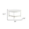 HomeRoots 30" White and Silver Genuine Marble and Aluminum Round Cross Legs Coffee Table - 3 of 4
