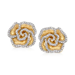 Ross-Simons 0.20 ct. t.w. Diamond Flower Earrings in 18kt Gold Over Sterling - 1 of 4