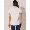 INSPIRE CHIC Women's Striped Button Down Turndown Collar Cotton Casual Cap Sleeve Blouse - 3 of 4