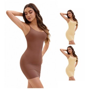 INSPIRE CHIC Women's 3 Packs Adjustable Spaghetti Strap Cami Full Slips Tummy Control Under Dress Nightwear - 1 of 4