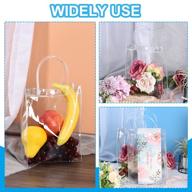 Unique Bargains Party Wedding Reusable Mini PVC Plastic Gift Wrap Tote Bag with Handles Clear 9" x 6.7" x 2.8" 25 Pack, 5 of 6