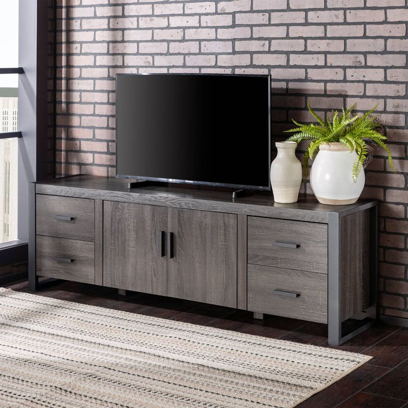 Modern Urban Industrial TV Stand for TVs up to 80&#34; Charcoal - Saracina Home, 3 of 7