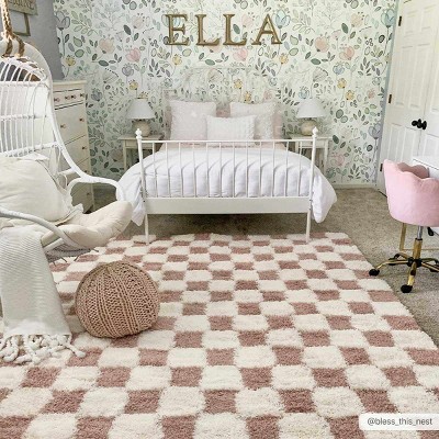 Hauteloom Atira Pink Checkered Shag Rug