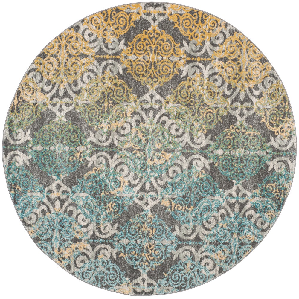 5'1inx5'1in Round Ashfield Medallion Accent Rug Gray/Ivory Round - Safavieh