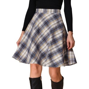 INSPIRE CHIC Women's Christmas Plaids Vintage Tartan Elastic Waist Knee Length A-Line Skirt - 1 of 4