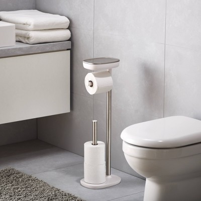 Stainless Steel Freestanding Toilet Paper Holder with Dual-Purpose Shelf