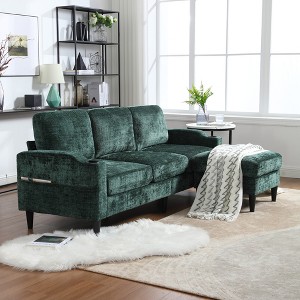 MOONMISS 77" 3-Seat Sofa,solid wood frame,Chenille fabric,side pocket,with two cup holders,footstool with storage - 1 of 4