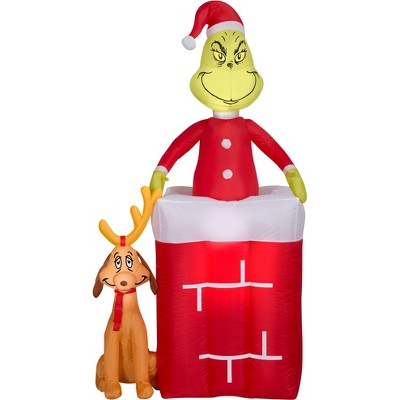 Gemmy Animated Christmas Airblown Inflatable Grinch in Chimney, 6 ft Tall, Red