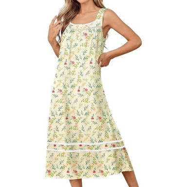 Ekouaer Nightgowns for Women Cotton Long Night Gowns Sleeveless Sleep Dress Victorian Nightdress Ladies Sleepwear Floral Light Yellow 2XL : Target