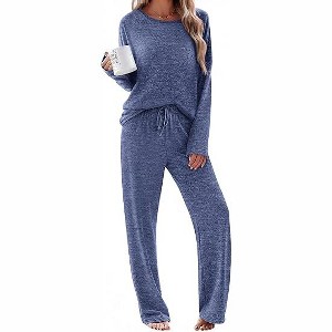 Ekouaer Pajama Set Womens Long Sleeve Sleepwear Pullover Top and Pants Cozy Loungewear Soft Pjs Lounge Set with Pockets - 1 of 2