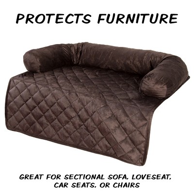 Brown Quilted Memory Foam Pet Sofa Cover with Bolster