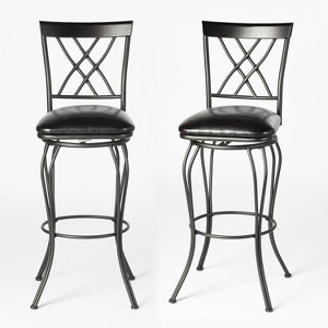 HomeRoots Set of Two 30" Black Faux Leather and Iron Bar Height Swivel Bar Chairs - 1 of 4